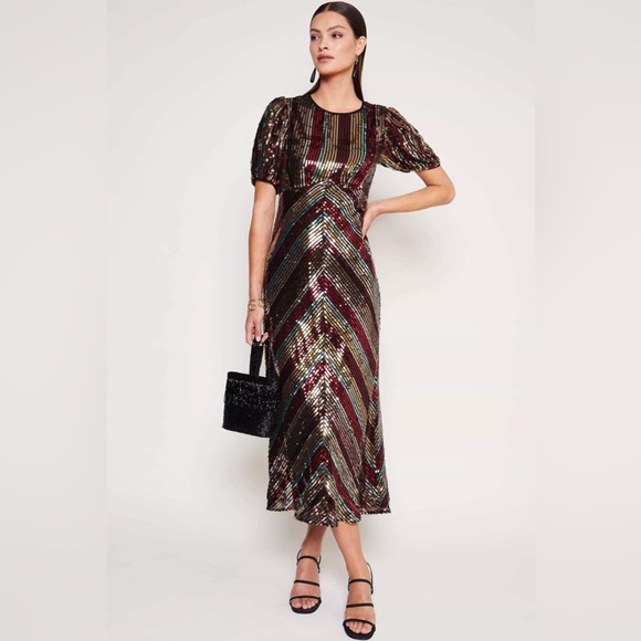 RIXO NEW Daisy Sequin Midi Dress Size US 12 - Picture 2 of 16